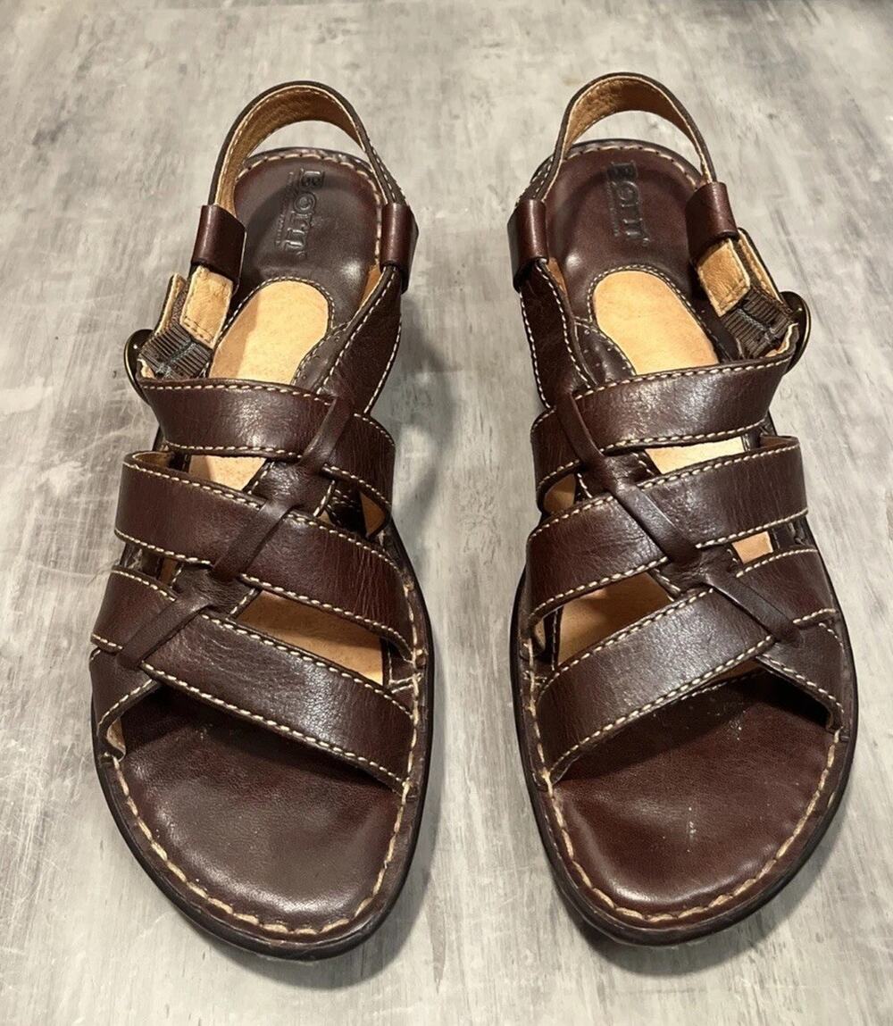 BORN Leather Wedge Fisherman Sandal Brown Archival Style W6367 Women Size 9